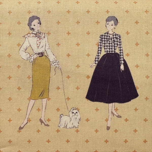 Couturiere Retro 50's Framed Fashion Ladies Cotton Fabric, Ecru