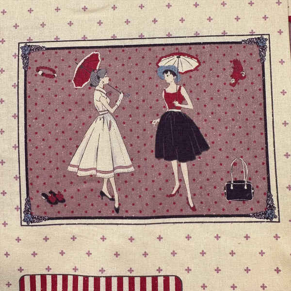 Couturiere Retro 50's Framed Fashion Ladies Cotton Fabric, Eggshell