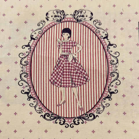 Couturiere Retro 50's Framed Fashion Ladies Cotton Fabric, Eggshell