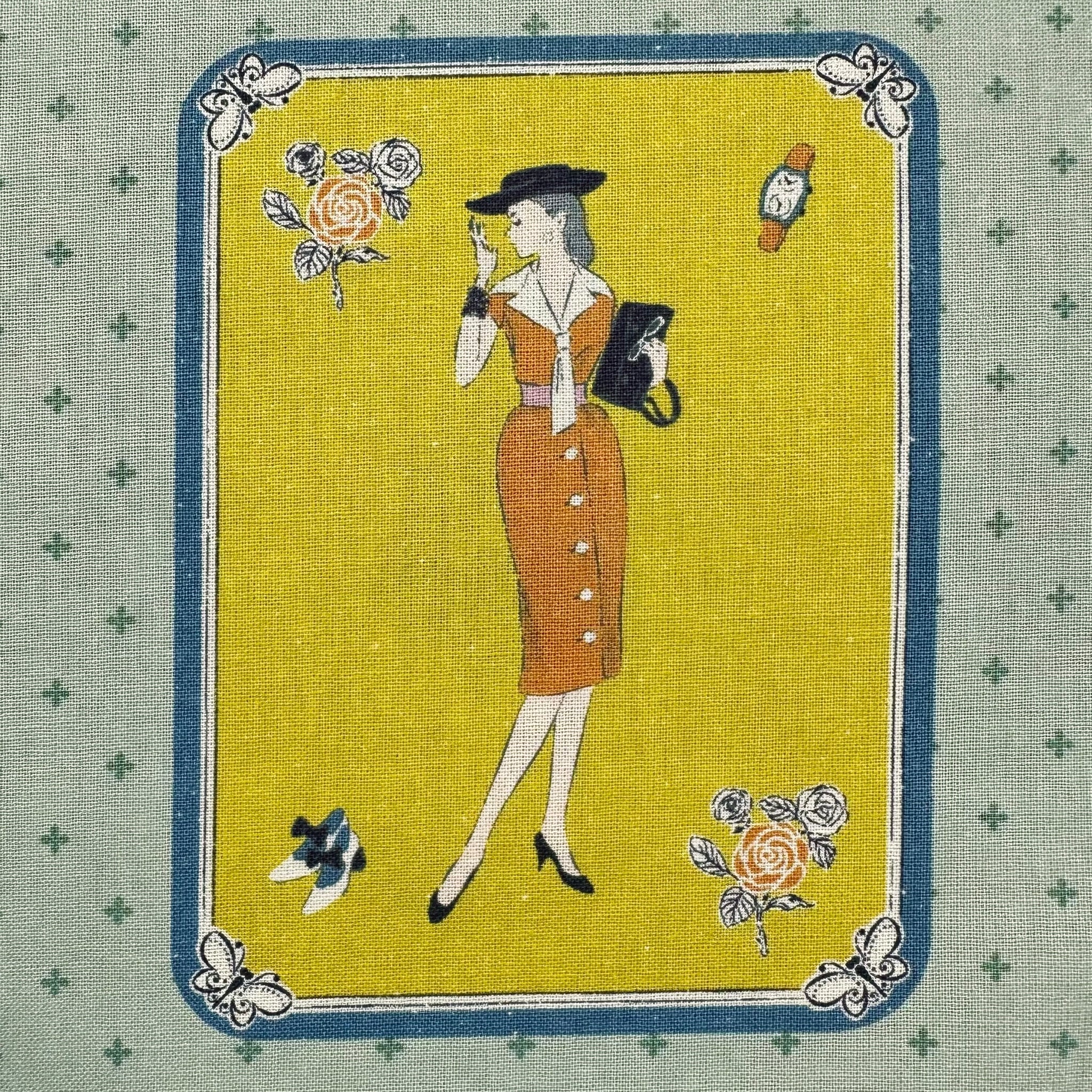 Couturiere Retro 50's Framed Fashion Ladies Cotton Fabric, Green