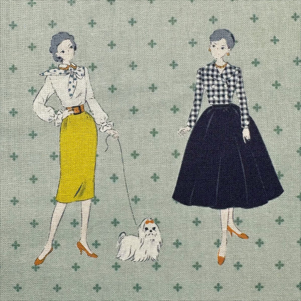 Couturiere Retro 50's Framed Fashion Ladies Cotton Fabric, Green