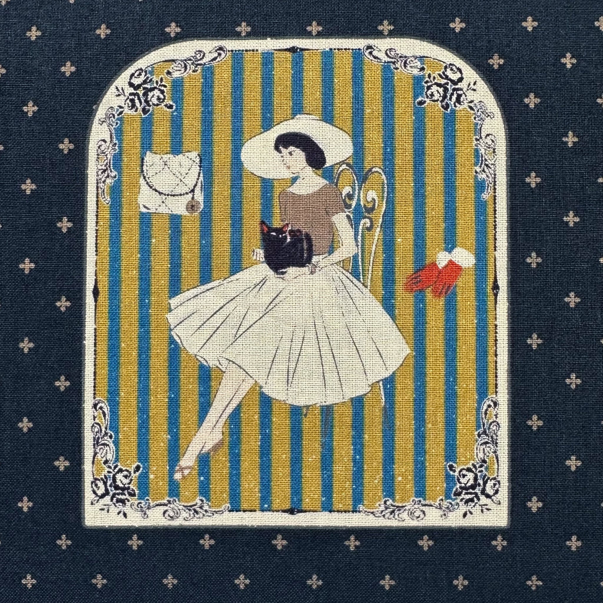 Couturiere Retro 50's Framed Fashion Ladies Cotton Fabric, Midnight