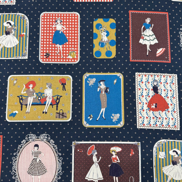 Couturiere Retro 50's Framed Fashion Ladies Cotton Fabric, Midnight
