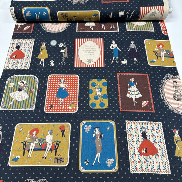 Couturiere Retro 50's Framed Fashion Ladies Cotton Fabric, Midnight