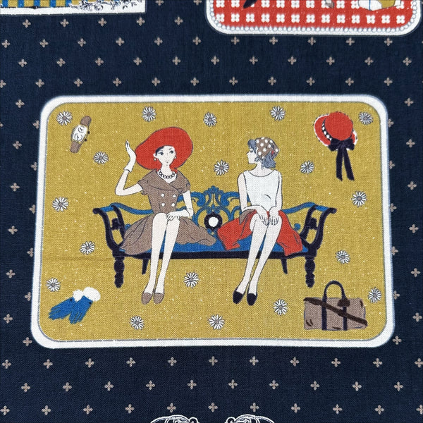 Couturiere Retro 50's Framed Fashion Ladies Cotton Fabric, Midnight
