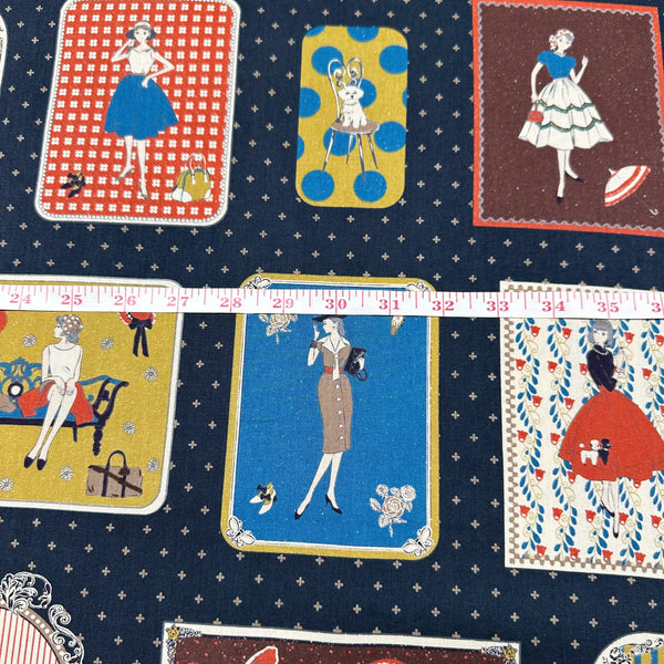 Couturiere Retro 50's Framed Fashion Ladies Cotton Fabric, Midnight