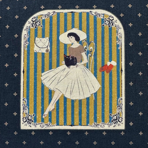 Couturiere Retro 50's Framed Fashion Ladies Cotton Fabric, Midnight