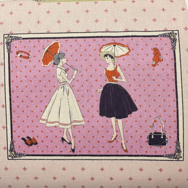 Couturiere Retro 50's Framed Fashion Ladies Cotton Fabric, Pink