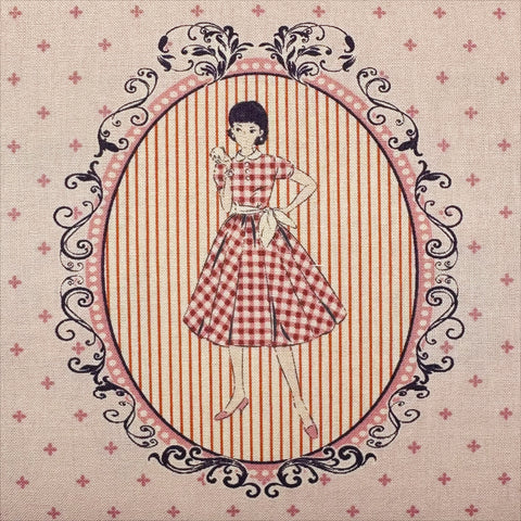 Couturiere Retro 50's Framed Fashion Ladies Cotton Fabric, Pink