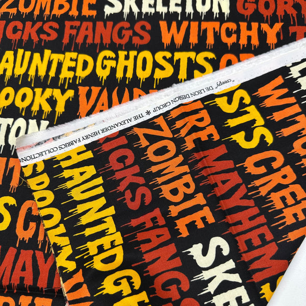 Creepy by Alexander Henry Cotton Fabric, 8739B Halloween Spooky Words