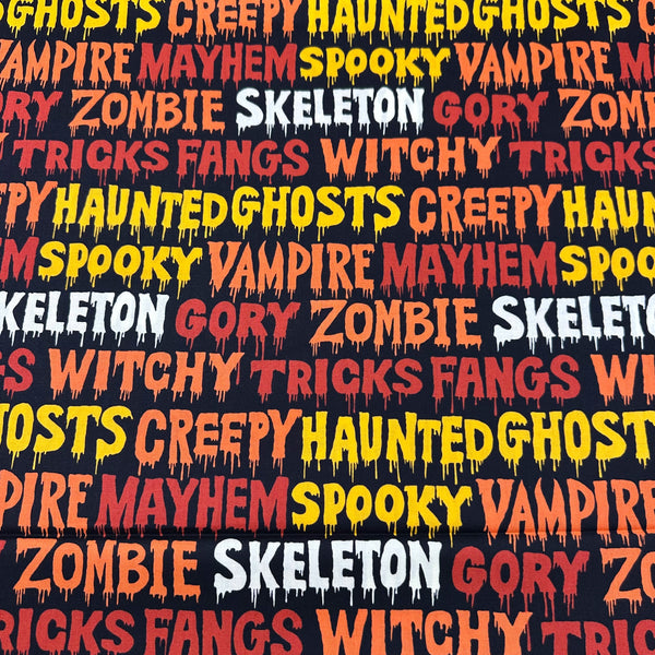 Creepy by Alexander Henry Cotton Fabric, 8739B Halloween Spooky Words