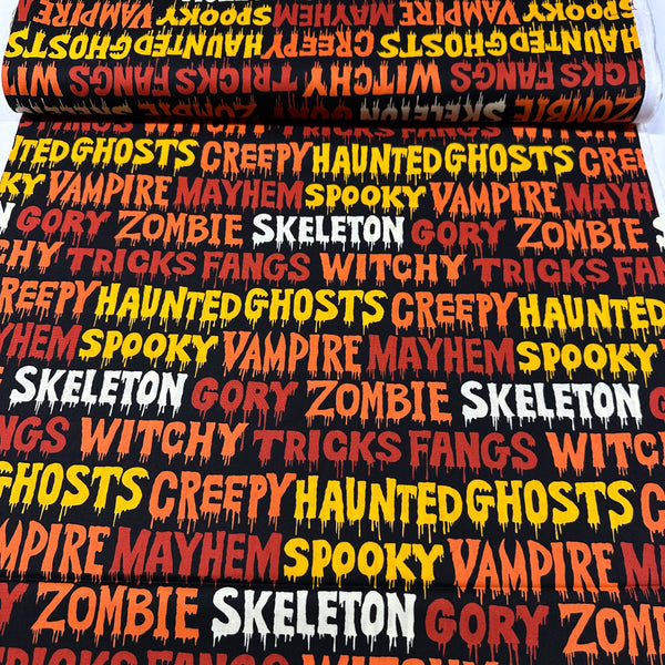 Creepy by Alexander Henry Cotton Fabric, 8739B Halloween Spooky Words