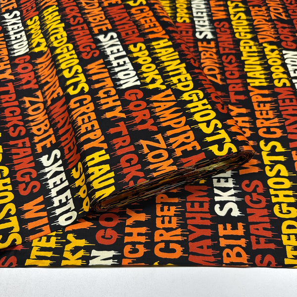 Creepy by Alexander Henry Cotton Fabric, 8739B Halloween Spooky Words