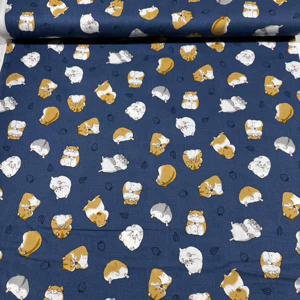 Cute Hamsters Cotton Fabric in Blue by Cosmo Textiles, AP55903H 2E