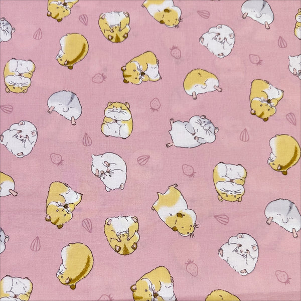 Cute Hamsters Cotton Fabric in Pink by Cosmo Textiles, AP55903H 2D