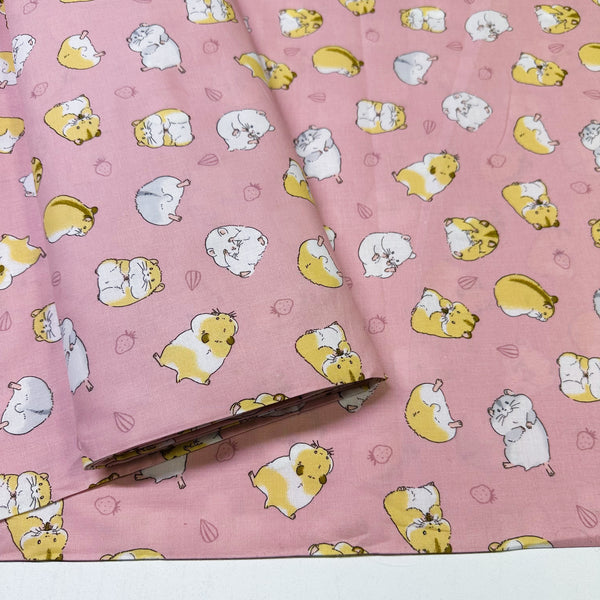 Cute Hamsters Cotton Fabric in Pink by Cosmo Textiles, AP55903H 2D