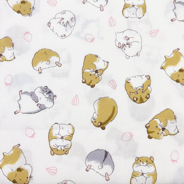 Cute Hamsters Cotton Fabric in White by Cosmo Textiles, AP55903H 2A