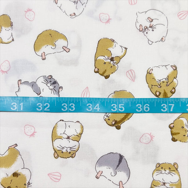Cute Hamsters Cotton Fabric in White by Cosmo Textiles, AP55903H 2A