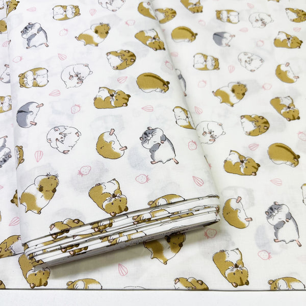 Cute Hamsters Cotton Fabric in White by Cosmo Textiles, AP55903H 2A