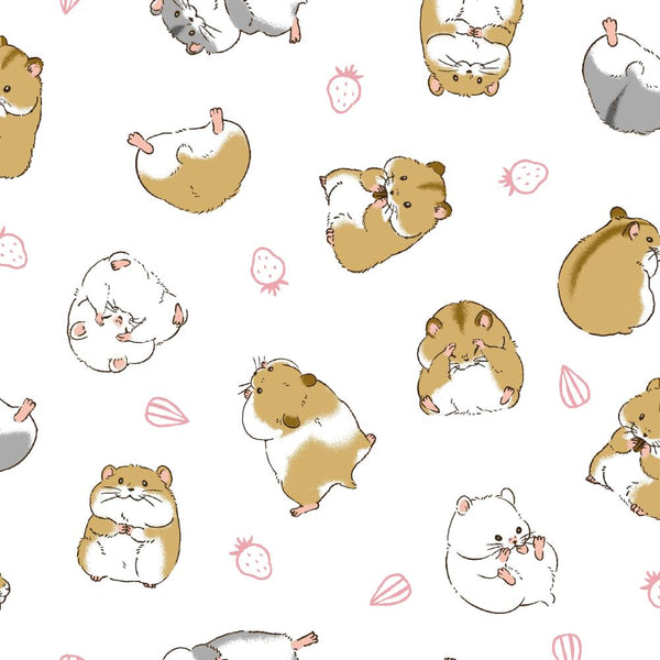 Cute Hamsters Cotton Fabric in White by Cosmo Textiles, AP55903H 2A