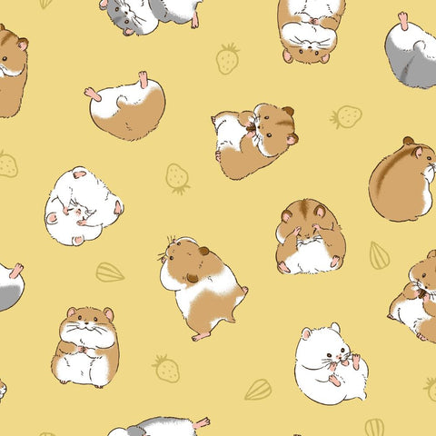 Cute Hamsters Cotton Fabric in Yellow by Cosmo Textiles, AP55903H 2C
