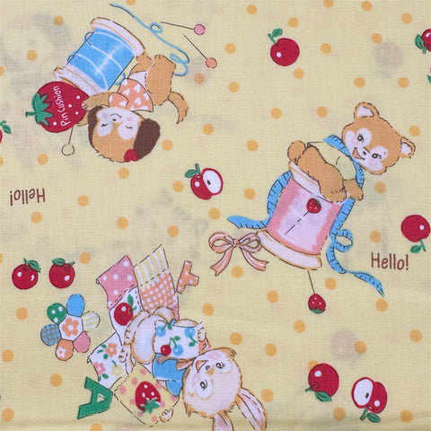 Cute Sewing Animals in Yellow By Atsuko Matsuyama Cotton Fabric, Yuwa Fabrics 30's Collection