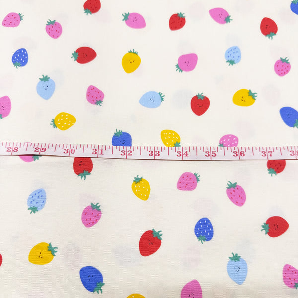 Cute Strawberries on Cream Cotton Oxford Fabric, Imported from Japan