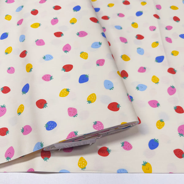 Cute Strawberries on Cream Cotton Oxford Fabric, Imported from Japan