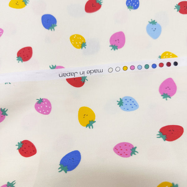 Cute Strawberries on Cream Cotton Oxford Fabric, Imported from Japan