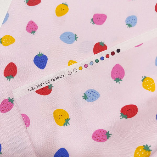 Cute Strawberries on Pink Cotton Oxford Fabric, Imported from Japan