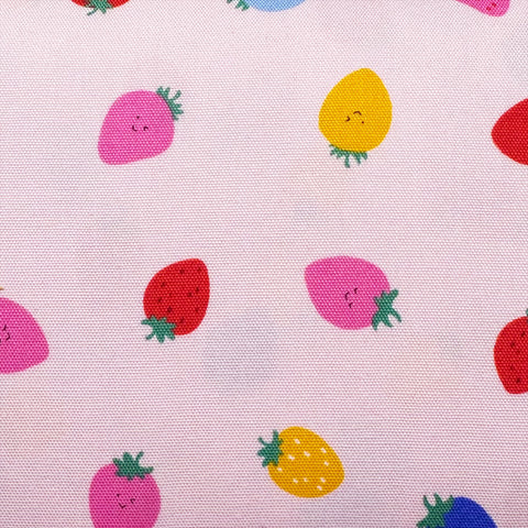 Cute Strawberries on Pink Cotton Oxford Fabric, Imported from Japan
