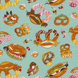 Delicious Animal Cafe Cotton Oxford Fabric by Kokka, YGA-81060-1 D Aqua