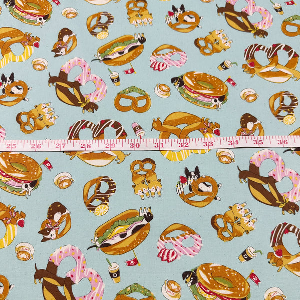 Delicious Animal Cafe Cotton Oxford Fabric by Kokka, YGA-81060-1 D Aqua