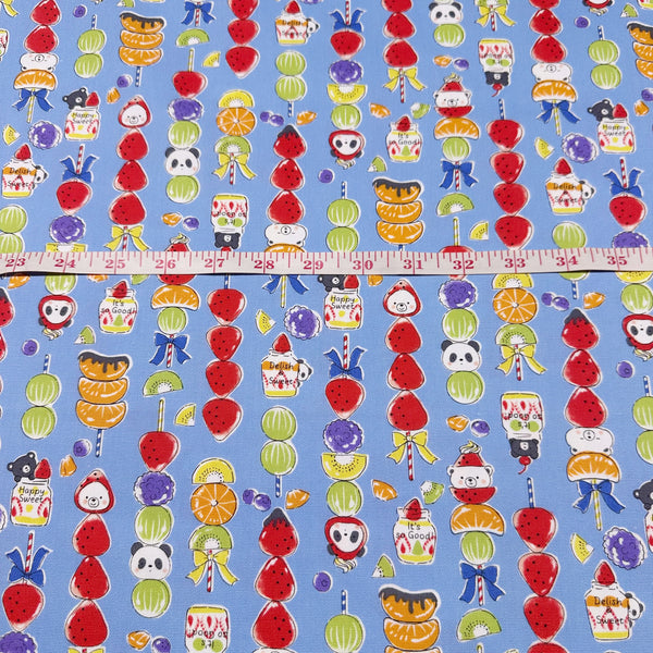 Delicious Animal Candied Fruit Cotton Oxford Fabric by Kokka, YGA-81060-2 D Blue