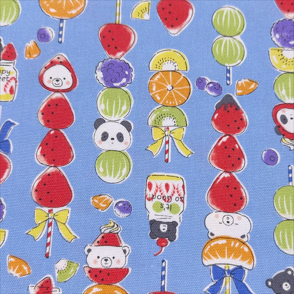 Delicious Animal Candied Fruit Cotton Oxford Fabric by Kokka, YGA-81060-2 D Blue