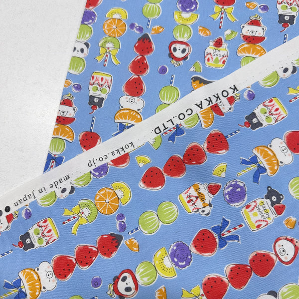 Delicious Animal Candied Fruit Cotton Oxford Fabric by Kokka, YGA-81060-2 D Blue