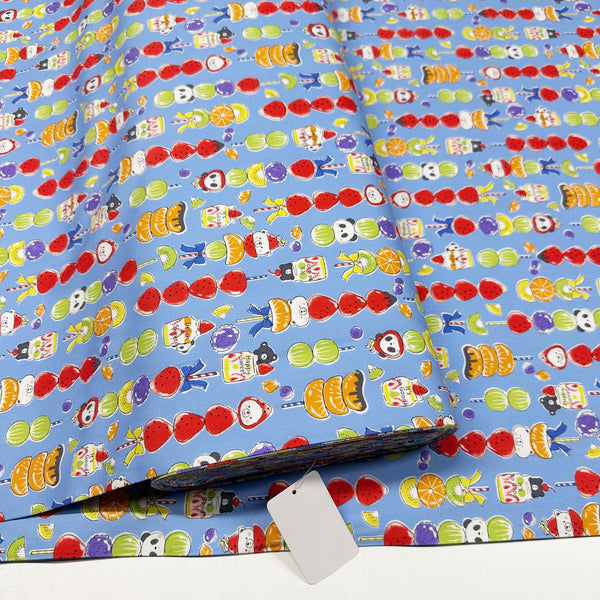 Delicious Animal Candied Fruit Cotton Oxford Fabric by Kokka, YGA-81060-2 D Blue