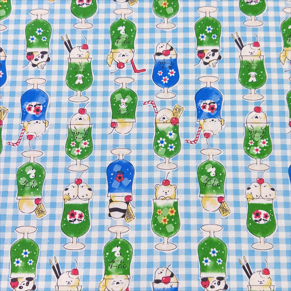 Delicious Animal Cream Soda blue cotton oxford fabric by Kokka Fabrics