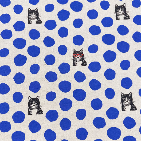 Echino Nekonoe Cat Cotton Linen Canvas Fabric by Kokka, Cats and Polka Dots 100B