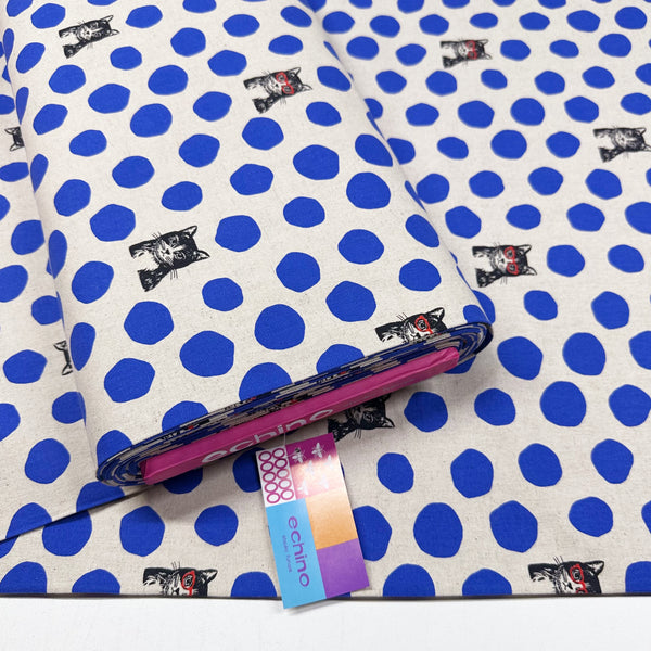 Echino Nekonoe Cat Cotton Linen Canvas Fabric by Kokka, Cats and Polka Dots 100B