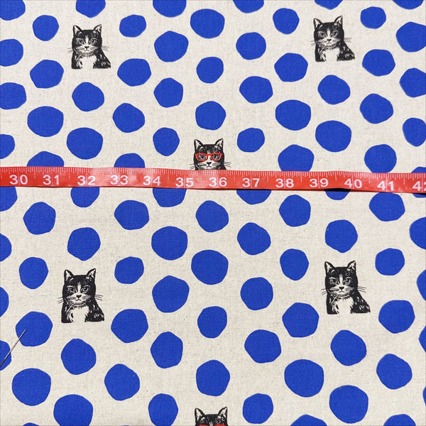 Echino Nekonoe Cat Cotton Linen Canvas Fabric by Kokka, Cats and Polka Dots 100B