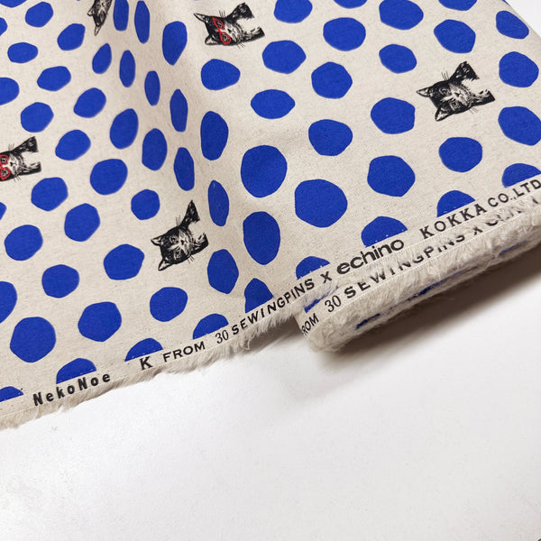 Echino Nekonoe Cat Cotton Linen Canvas Fabric by Kokka, Cats and Polka Dots 100B 5