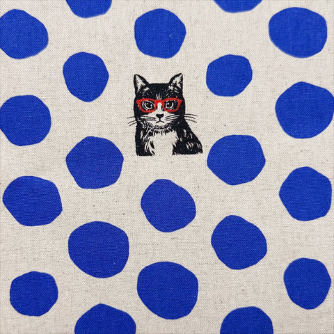 Echino Nekonoe Cat Cotton Linen Canvas Fabric by Kokka, Cats and Polka Dots 100B