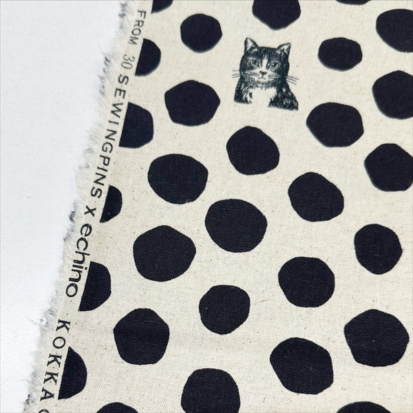 Echino Nekonoe Cat Cotton Linen Canvas Fabric by Kokka, Cats and Polka Dots EYX-91000-100A