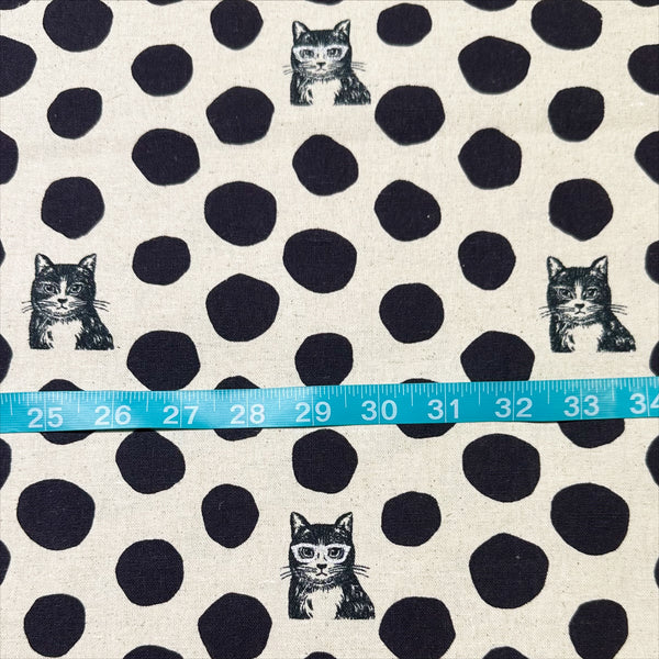Echino Nekonoe Cat Cotton Linen Canvas Fabric by Kokka, Cats and Polka Dots EYX-91000-100A