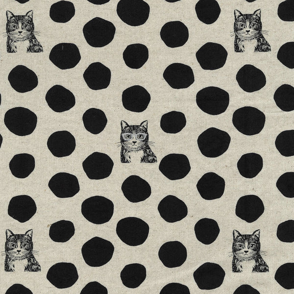 Echino Nekonoe Cat Cotton Linen Canvas Fabric by Kokka, Cats and Polka Dots EYX-91000-100A