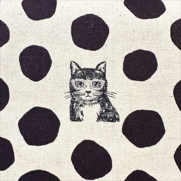 Echino Nekonoe Cat Cotton Linen Canvas Fabric by Kokka, Cats and Polka Dots EYX-91000-100A