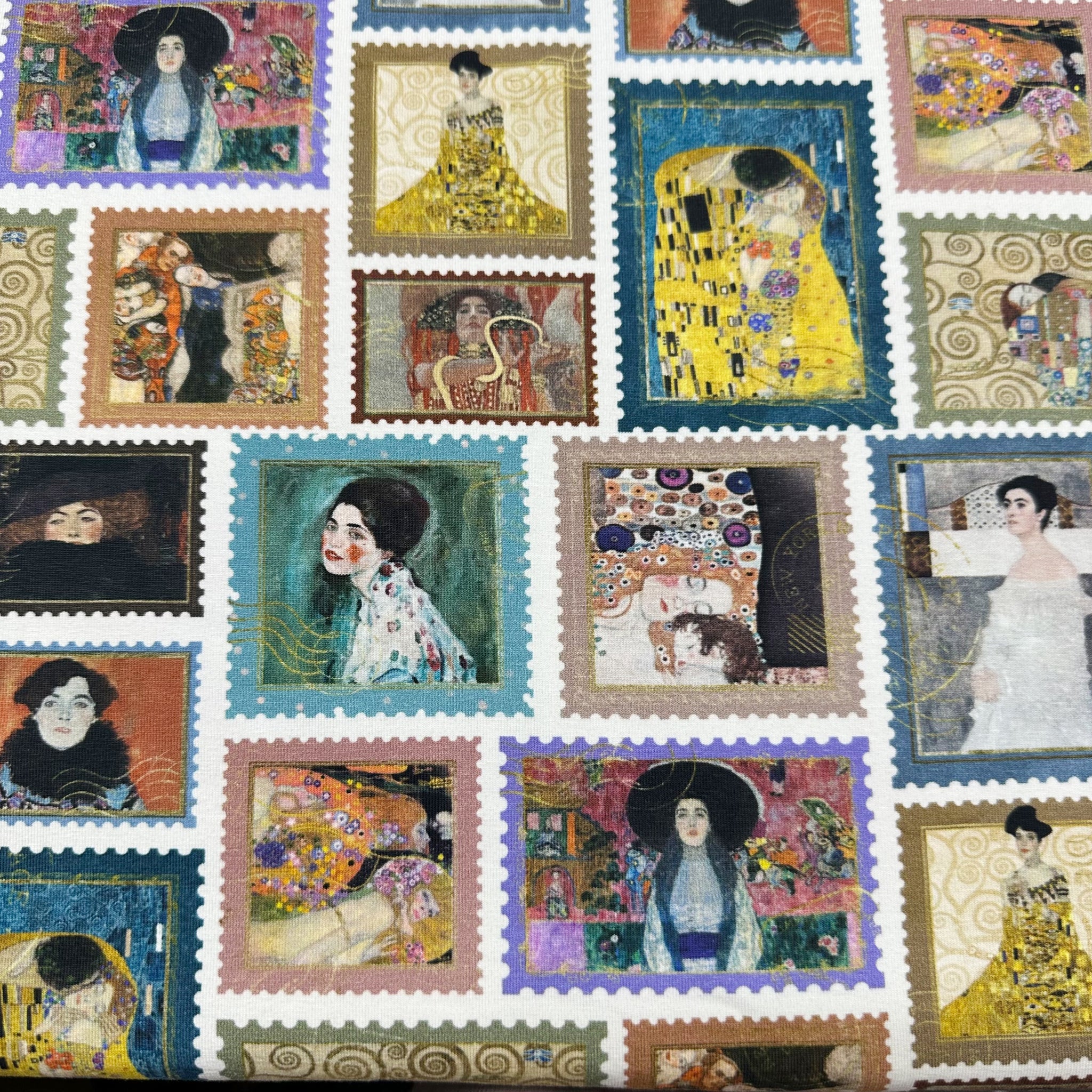 Faces of Klimt Cotton Jersey 4 Way Stretch Knit Fabric, Imported from the Netherlands 26938-02 Gustav Klimt