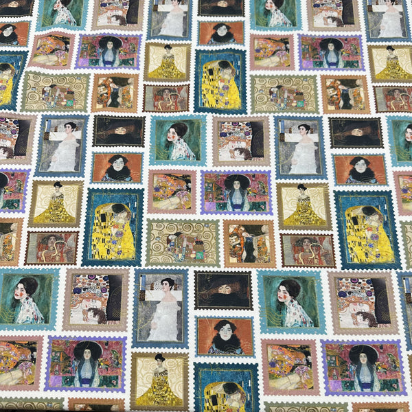 Faces of Klimt Cotton Jersey 4 Way Stretch Knit Fabric, Imported from the Netherlands 26938-02 Gustav Klimt