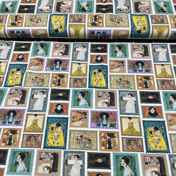 Faces of Klimt Cotton Jersey 4 Way Stretch Knit Fabric, Imported from the Netherlands 26938-02 Gustav Klimt